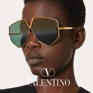 Valentino Geometric Sunglasses with Gold Frame